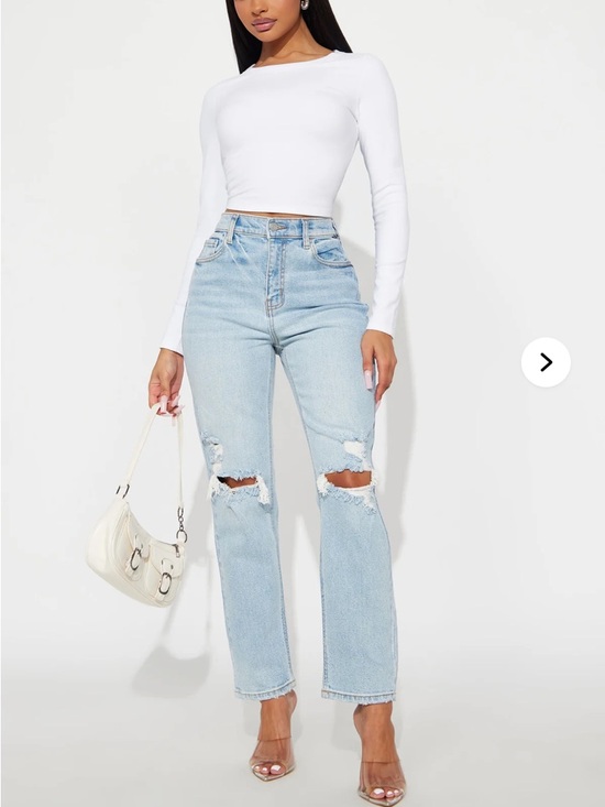 Fashion Nova Denim - Fashion Nova Light Blue Distressed High-Rise Straight Leg Jeans - Women